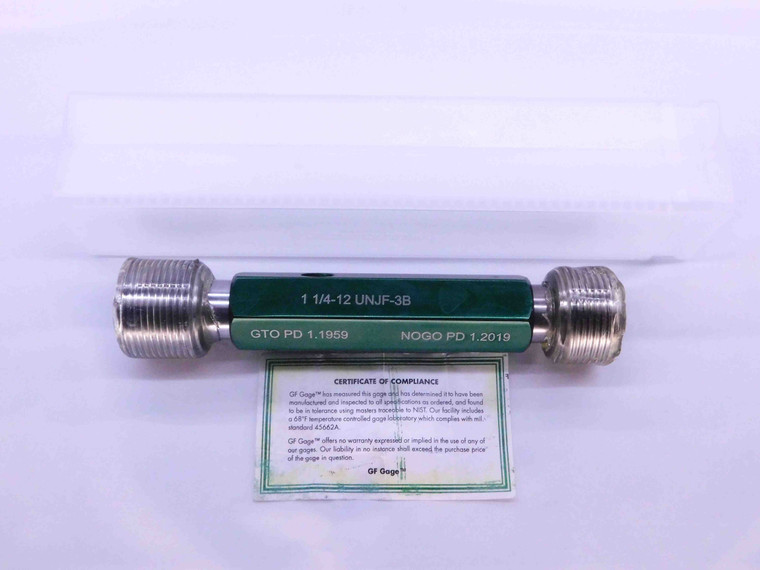 NEW 1 1/4 12 UNJF 3B THREAD PLUG GAGE 1.25 GO NO GO P.D.'S = 1.1959 & 1.2019 - DW42671GFG