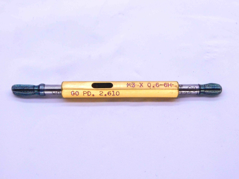 M3 X .6 6H METRIC THREAD PLUG GAGE 3 0.6 GO NO GO P.D.'S = 2.610 & 2.722 CHECK - DW42706BW6