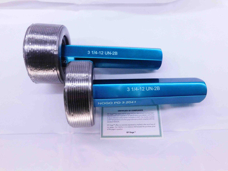 NEW 3 1/4 12 UN 2B THREAD PLUG GAGE 3.25 3.250 GO NO GO P.D.'S = 3.1959 & 3.2041 - DW42730GFG
