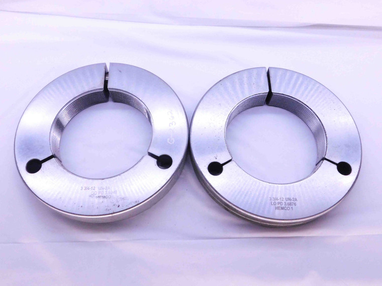 3 3/4 12 UN 2A THREAD RING GAGES 3.75 3.750 GO NO GO P.D.'S = 3.6940 & 3.6876 - DW42871BY6