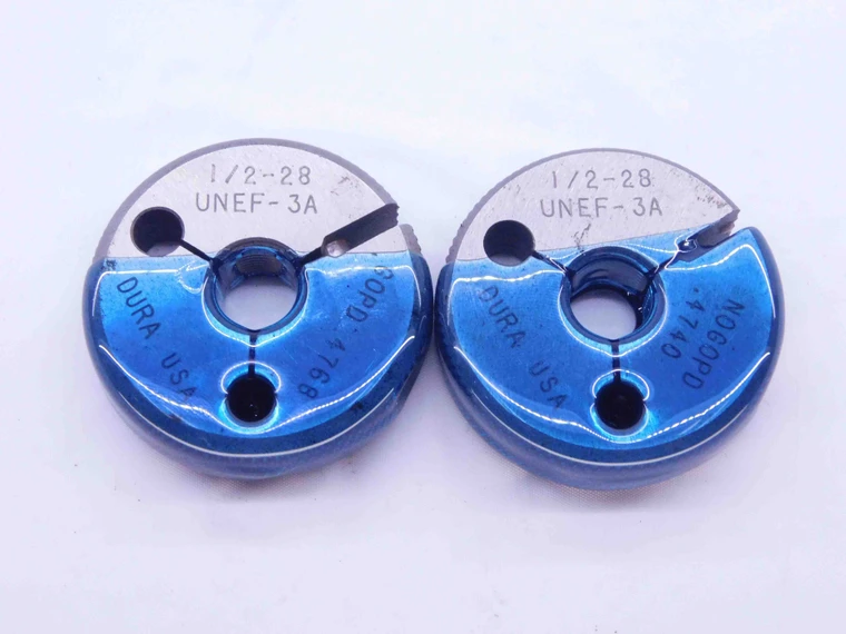 1/2 28 UNEF 3A THREAD RING GAGES .5 .50 .500 GO NO GO P.D.'S = .4768 & .4740 - DW42988BW6