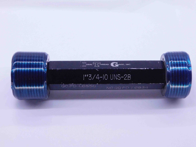 1 3/4 10 UNS 2B THREAD PLUG GAGE 1.75 1.750 GO NO GO P.D.'S = 1.6850 & 1.6934 - DW43013CG6