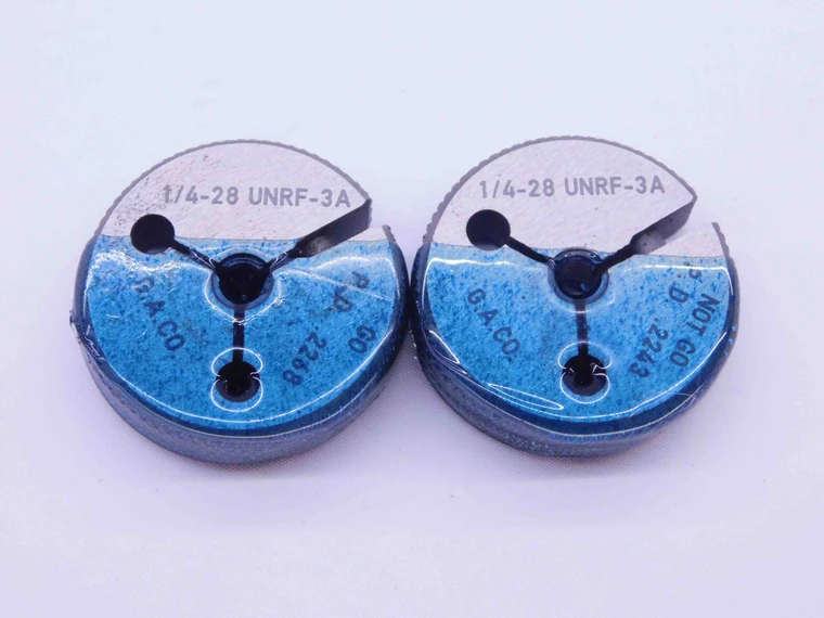 1/4 28 UNRF 3A THREAD RING GAGES .25 .250 .2500 GO NO GO P.D.'S = .2268 & .2243 - DW43057LVR