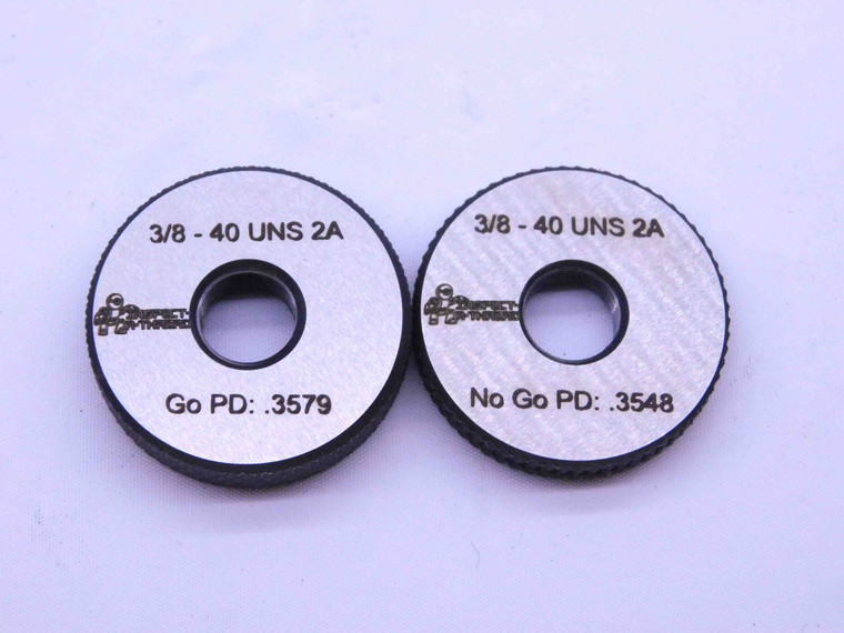 NEW 3/8 40 UNS 2A SOLID THREAD RING GAGES .375 GO NO GO P.D.'S = .3579 & .3548 - DW43086MSAF