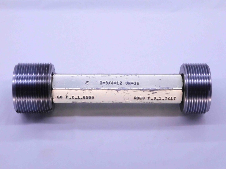 1 3/4 12 UN 3B THREAD PLUG GAGE 1.75 1.750 GO NO GO P.D.'S = 1.6959 & 1.7017 - DW43092CG6