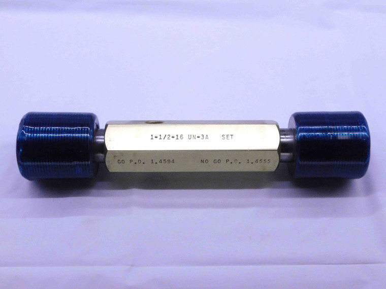 1 1/2 16 UN 3A SET THREAD PLUG GAGE 1.5 1.50 GO NO GO P.D.'S = 1.4594 & 1.4555 - DW43113CG6