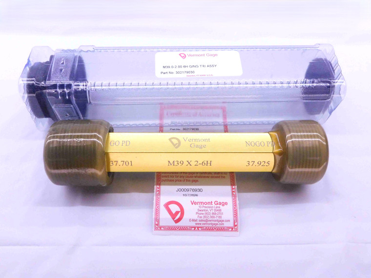 NEW M39 X 2 6H VERMONT THREAD PLUG GAGE 39 2.0 GO NO GO P.D.'S = 37.701 & 37.925 - DW43138VTG