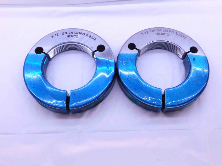 3" 12 UN 2A THREAD RING GAGES 3.0 3.00 3.000 GO NO GO P.D.'S = 2.9440 & 2.9377 - DW43158SLW