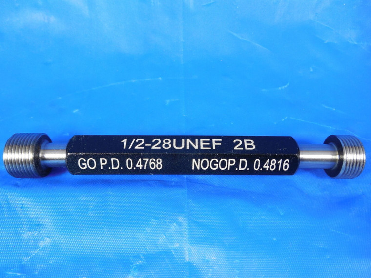 NEW 1/2 28 UNEF 2B THREAD PLUG GAGE .5 GO NO GO P.D.'S= .4768 & .4816 TOOLING