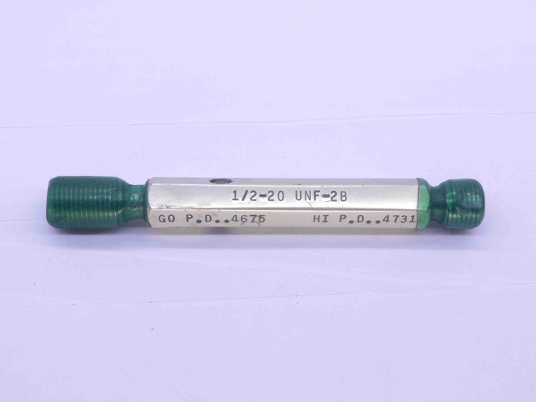 1/2 20 UNF 2B THREAD PLUG GAGE .5 .50 .500 .5000 GO NO GO P.D.'S = .4675 & .4731 - JF0300BU