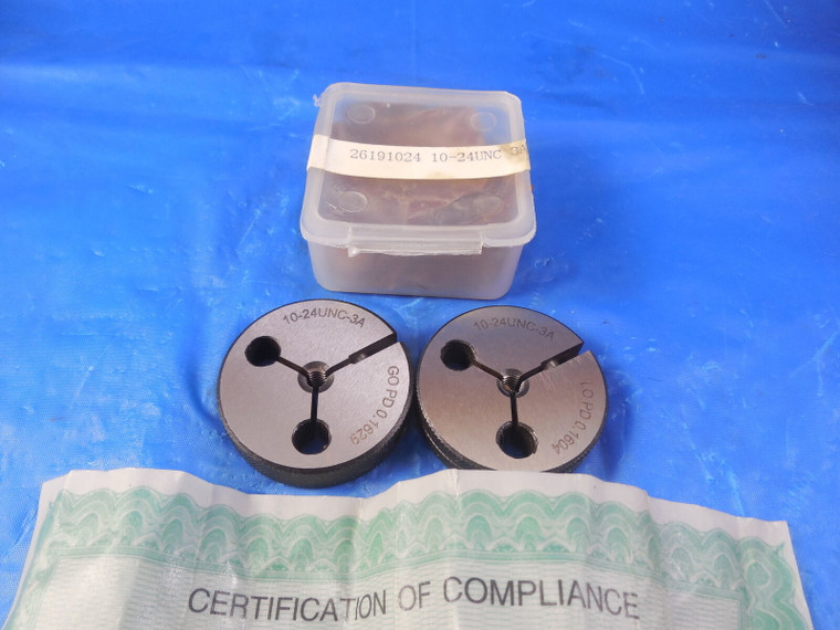 NEW 10 24 UNC 3A THREAD RING GAGE #10 .190 GO NO GO P.D.'S = 0.1629 & 0.1604