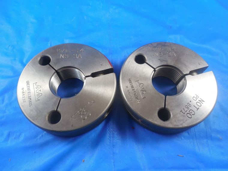 15/16 14 NS 3A THREAD RING GAGES .9375 GO NO GO P.D.'S= .8911 & .8871 INSPECTION