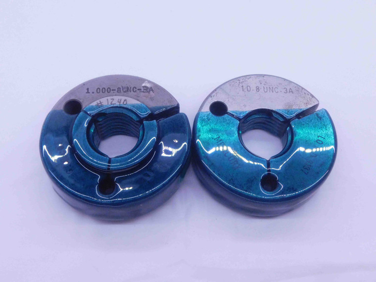 1" 8 UNC 3A THREAD RING GAGES 1.0 1.00 1.000 GO NO GO P.D.'S = .9188 & .9137 - JF0437LI