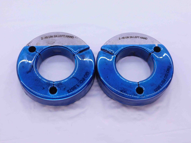 2" 16 UN 2A LEFT HAND THREAD RING GAGES 2.0 GO NO GO P.D.'S = 1.9578 & 1.9520 - CH1296BU