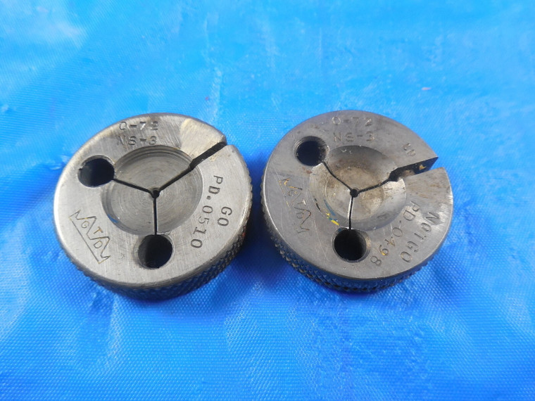 0 72 NS 3 THREAD RING GAGES #0 .060 GO NO GO P.D.'S = .0510 & .0498 INSPECTION