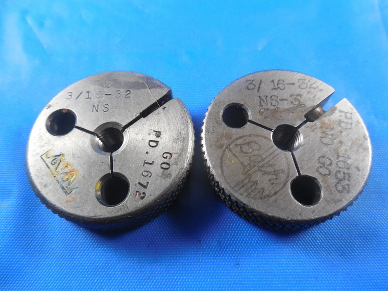 3/16 32 NS 3 THREAD RING GAGES .1875 GO NO GO P.D.'S = .1672 & .1653 INSPECTION