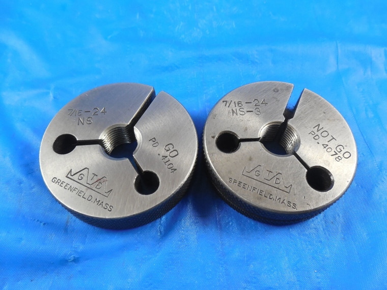 7/16 24 NS 3 THREAD RING GAGES .4375 GO NO GO P.D.'S = .4104 & .4078 INSPECTION