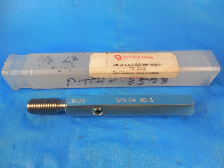 3/8 24 NS 3 THREAD PLUG GAGE .375 GO ONLY P.D. = .3503 INSPECTION QUALITY TOOL