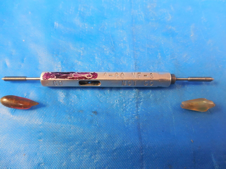 0 80 NF 3 SET THREAD PLUG GAGE #0 .060 GO NO GO P.D.'S = .0519 & .0506 QUALITY
