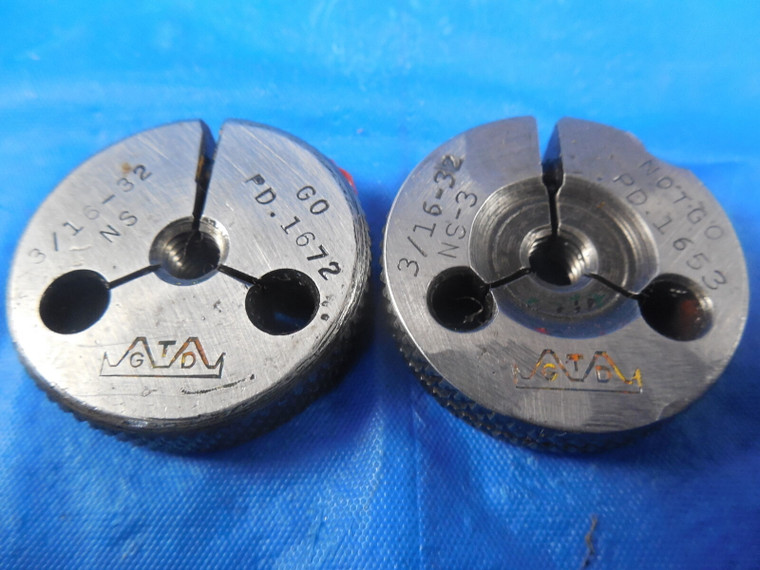 3/16 32 NS 3 THREAD RING GAGES .1875 GO NO GO P.D.'S = .1672 & .1653 QUALITY