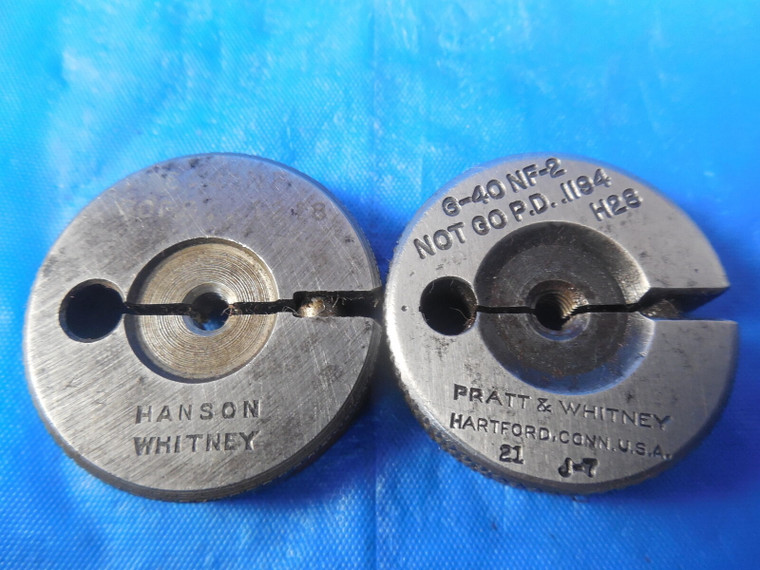 6 40 NF 2 THREAD RING GAGES #6 .138 GO NO GO P.D.'S = .1218 & .1194 INSPECTION