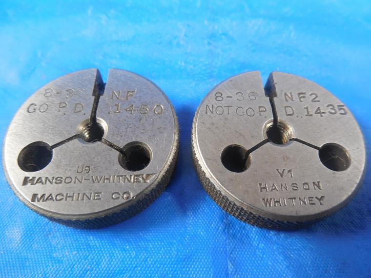 8 36 NF 2 THREAD RING GAGES #8 .164 GO NO GO P.D.'S = .1450 & .1435 INSPECTION
