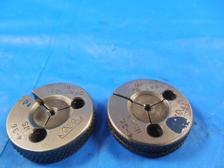 4 36 NS 3 THREAD RING GAGES #4 .112 GO NO GO P.D.'S = .0940 & .0922 QUALITY 4-36