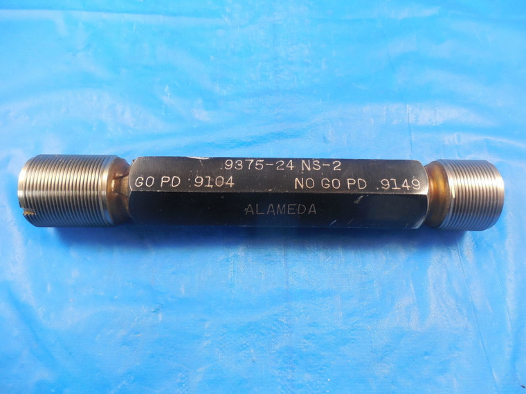 15/16 24 NS 2 THREAD PLUG GAGE .9375 GO NO GO P.D.'S = .9104 & .9149 INSPECTION