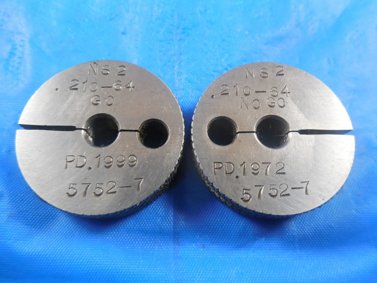 .210 64 NS 2 THREAD RING GAGES 0.210 GO NO GO P.D.'S = .1999 & .1972 QUALITY