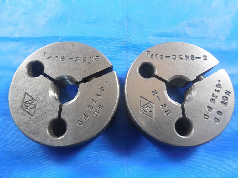7/16 32 NS 2 THREAD RING GAGES .4375 GO NO GO P.D.'S = .4172 & .4136 7/16 - 32