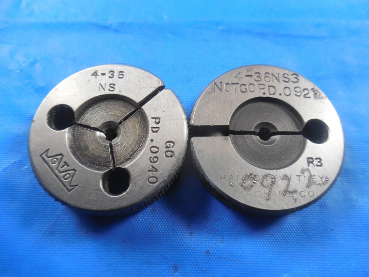 4 36 NS 3 THREAD RING GAGES #4 .112 GO NO GO P.D.S = .0940 & .0921 TOOL 4 - 36