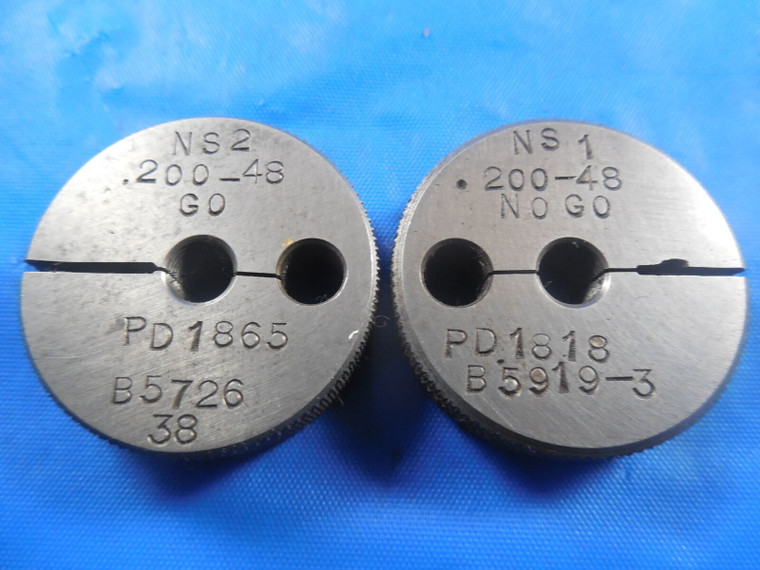 .200 48 NS 1 & 2 THREAD RING GAGES 0.200 GO NO GO P.D.S = .1865 & .1818  .200-48