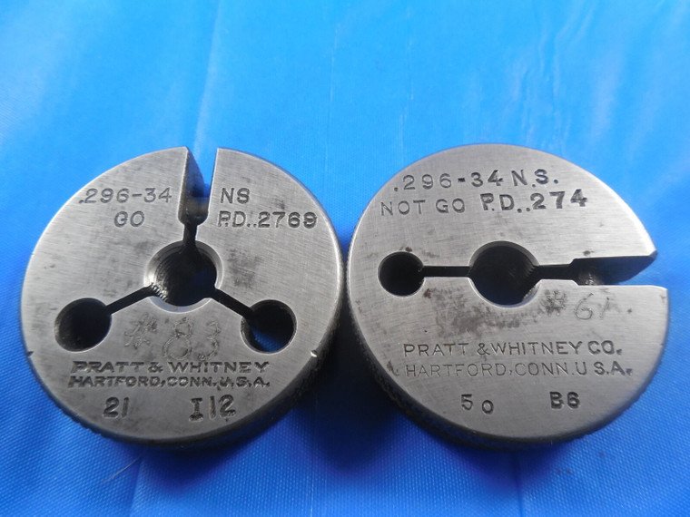 .296 34 NS THREAD RING GAGES 0.296 GO NO GO P.D.S = .2769 & .2740 TOOLS .296-34