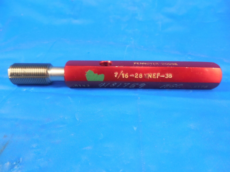 7/16 28 UNEF 3B THREAD PLUG GAGE .4375 GO ONLY P.D.= .4143 INSPECTION