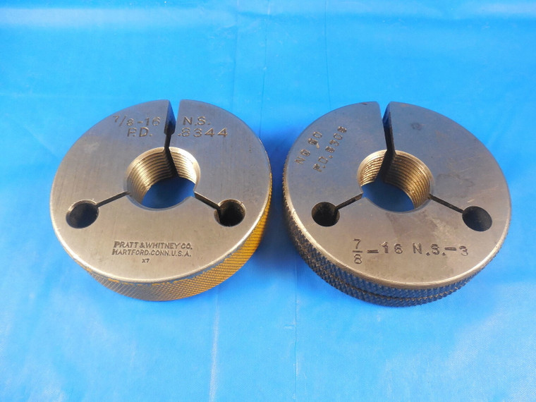 7/8 16 NS 3 THREAD RING GAGES .875 GO NO GO P.D.'S = .8344 & .8308 QUALITY TOOLS