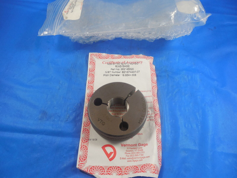 NEW CERTIFIED M20 X 1.5 6g METRIC THREAD RING GAGE 20.0 NO GO ONLY PD= 18.854