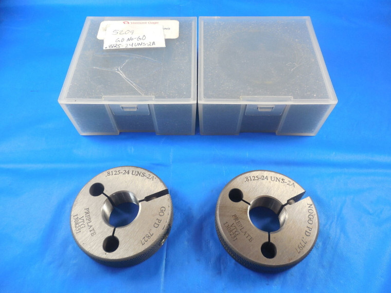 13/16 24 UNS 2A PREPLATE VERMONT THREAD RING GAGES .8125 P.D.'S =  .7827 & .7797