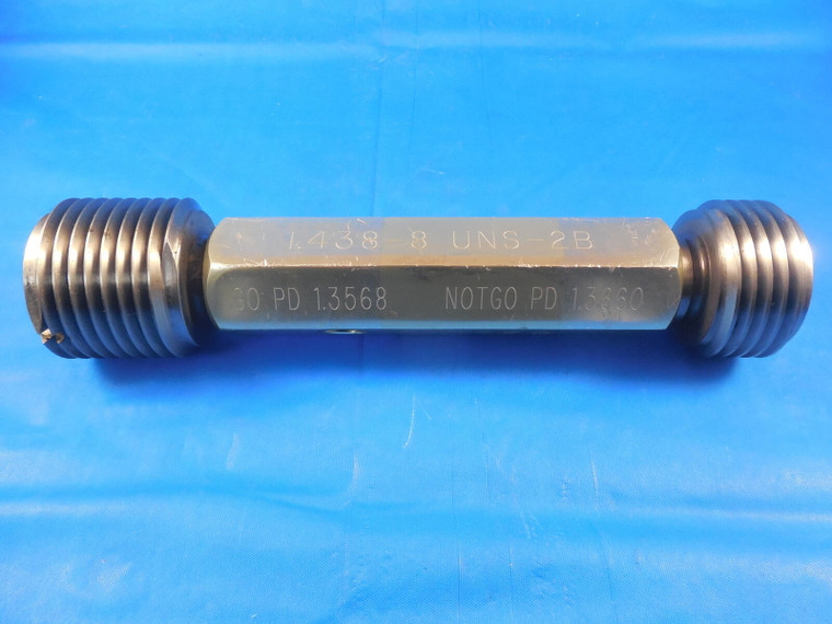 1.438 8 UNS 2B THREAD PLUG GAGE 1.4380 GO NO GO P.D.'S = 1.3568 & 1.3660 UNS-2B