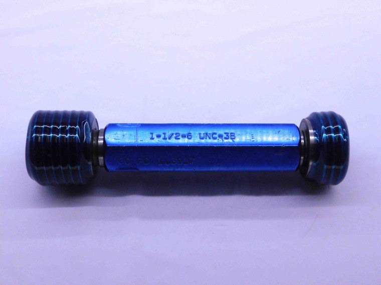 1 1/2 6 UNC 3B THREAD PLUG GAGE 1.5 1.50 1.500 GO NO GO P.D.'S = 1.3917 & 1.3996 - NG0712BU