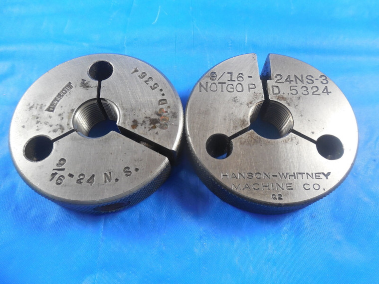 9/16 24 NS 3 THREAD RING GAGES .5625 GO NO GO P.D.'S = .5354 & .5324 9/16-24