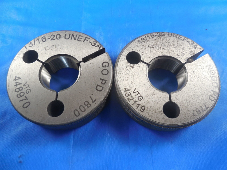 13/16 20 UNEF 3A VERMONT THREAD RING GAGES .8125 GO NO GO P.D.'S= .7800 & .7767