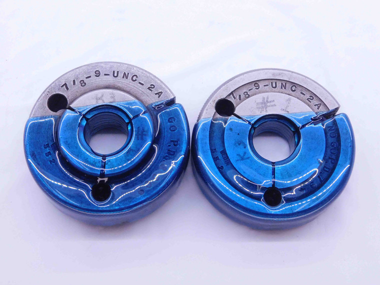 7/8 9 UNC 2A THREAD RING GAGES .875 .8750 GO NO GO P.D.'S = .8009 & .7946 CHECK - NG0879BU