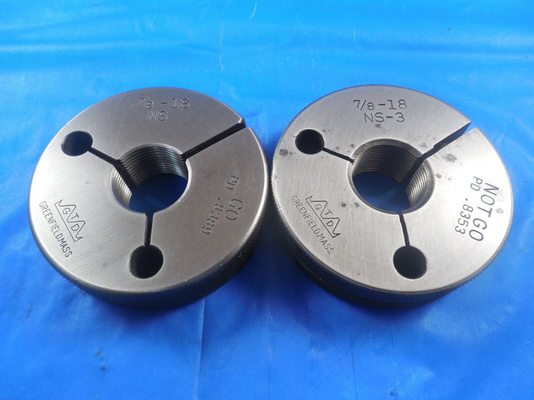 7/8 18 NS 3 THREAD RING GAGES .875 GO NO GO P.D.'S = .8389 & .8353 7/8-18 NS-3