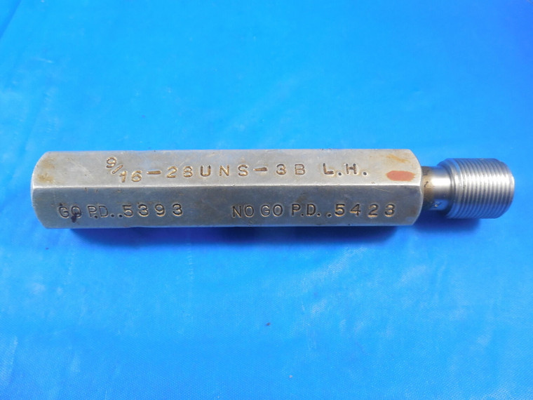 9/16 28 UNS 3B LEFT HAND THREAD PLUG GAGE .5625 NO GO ONLY P.D. = .5423 QUALITY