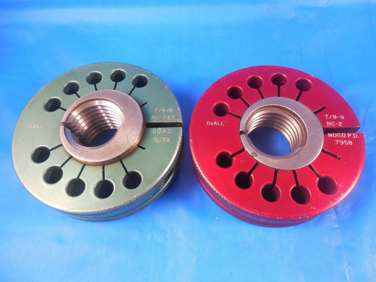 7/8 9 NC 2 THREAD RING GAGES .875 GO NO GO P.D.'S = .8028 & .7958 INSPECTION
