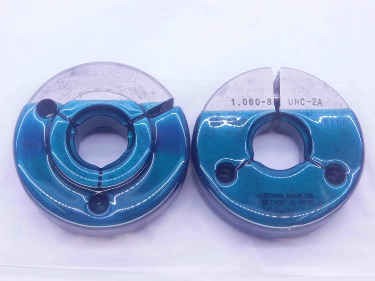 1" 8 UNC 2A THREAD RING GAGES 1.0 1.00 1.000 GO NO GO P.D.'S = .9168 & .9100 - NG1393IP