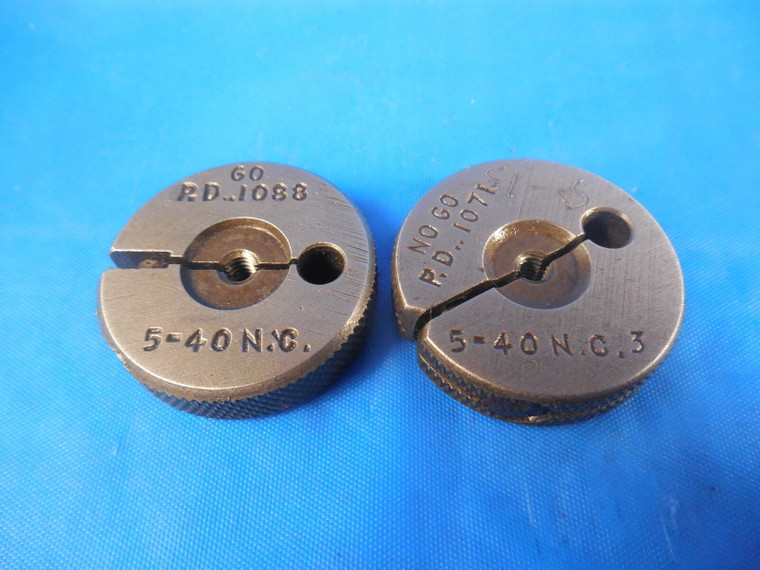 5 40 NC 3 THREAD RING GAGES #5 .125 GO NO GO P.D.'S = .1088 & .1071 INSPECTION