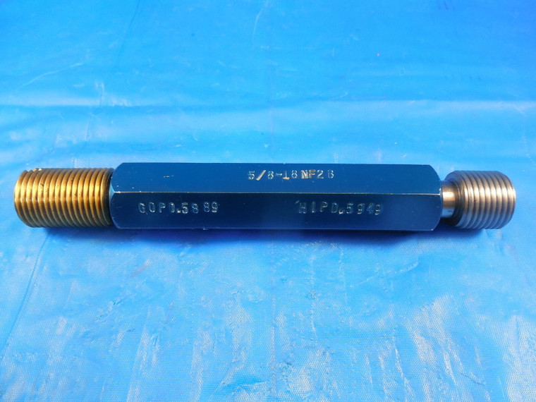 5/8 18 NF 2B THREAD PLUG GAGE .625 GO NO GO P.D.'S = .5889 & .5949 TiN COATED GO
