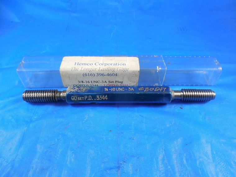 3/8 16 UNC 3A SET THREAD PLUG GAGE .375 GO NO GO P.D.'S = .3344 & .3311 QUALITY