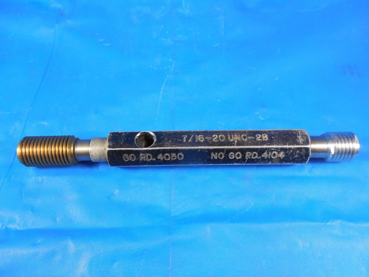 7/16 20 UNF 2B THREAD PLUG GAGE .4375 GO NO GO PDS = .4050 & .4104 TiN COATED GO